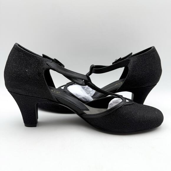 David Tate Womens Fantastic Heels 10 NARROW Black Glitter Fabric T-Strap NIB - Picture 5 of 13